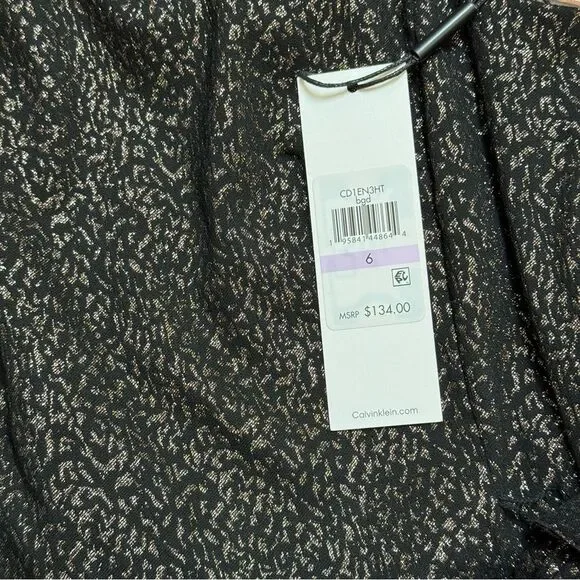 Calvin Klein Faux Wrap Dress Black Metallic Ruffle Hem Stretch Dress Sz 6 NWT - Picture 10 of 11